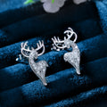 Silver Tone Deer Stud Earrings with Clear Stones Polished Metal Jewelry view 1