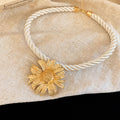 Gold Textured Daisy Flower Earrings Twisted Rope Choker Necklace view 6