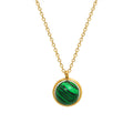 Green Banded Round Stone Bezel Pendant Necklace Gold Steel view 5