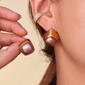 Gray Domed Square Stud Earrings in Polished Gold Tone view 2