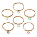 Gold Bead Stretch Bracelet Heart Evil Eye Charm 6 Colors view 5
