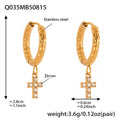 Crystal Cross Drop Hoop Earrings in Fifteen Gold Tone Styles view 6
