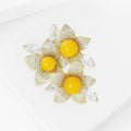 Yellow Five-flower Crystal Brooch with Detailed Metal-tone Finish view 3