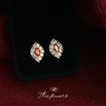 Gold Tone Red Oval Crystal Cluster Floral Stud Earrings view 6