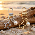 Star Pearl Bead Keychain Gold Silver Clip Two Finishes view 4