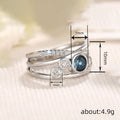 Aqua And Clear Round Stone Multi-Rail Wide Ring In Silver Tone view 4