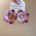 Colorful Layered Metal Flower Statement Stud Earrings view 2