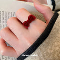 Burgundy Velvet Bow Open Ring Flocked Split Band Style view 3