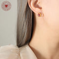 Oval Bezel Red Green Zircon Stud Earrings Gold Steel view 3