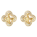 Gold Quatrefoil Knot Center Pavé Border Stud Earrings view 5