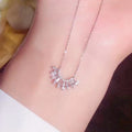 Silver Fan Baguette CZ Pendant Necklace Fine Link Chain view 6