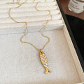 Gold Tone Fish Pendant Necklace With White and Blue Enamel Styles view 1