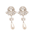 Crystal Floral Pearl Drop Earrings with Distinctive Textured Details view 5