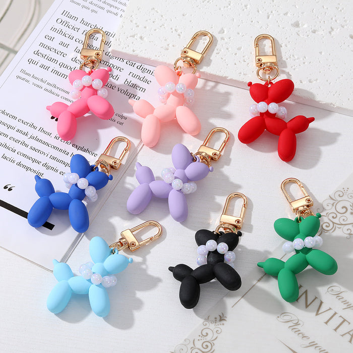 Gold Tone Balloon Dog Clip Keychains with Pearl Collars in Eight Colors