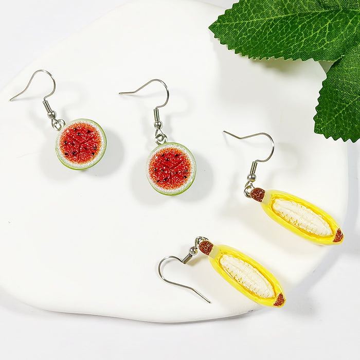 Realistic Banana and Watermelon Drop Earrings with Random Fruit Option