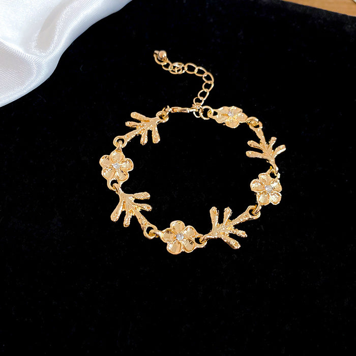 Branch Leaf Crystal Flower Necklace Earrings Bracelet Pieces