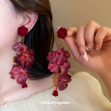 Fabric Rose and Floral Drop Earrings in Five Designs