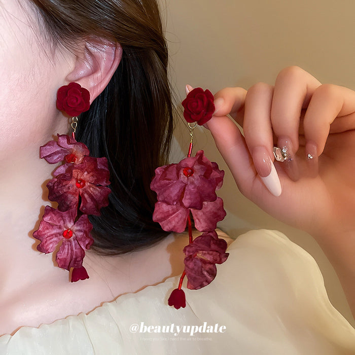 Fabric Rose and Floral Drop Earrings in Five Designs