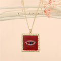 Gold Tone Textured Square Evil Eye Pendant Necklaces in Five Colors view 5