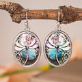 Antique Silver Oval Dragonfly Abalone Hook Drop Earrings view 2