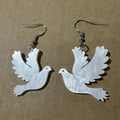 Flying Dove Dangle Earrings, White Pearlescent Acrylic with Silver-Tone Hooks view 2