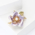 Enamel Narcissus Flower Brooch in Pink or Purple With Pearl view 3