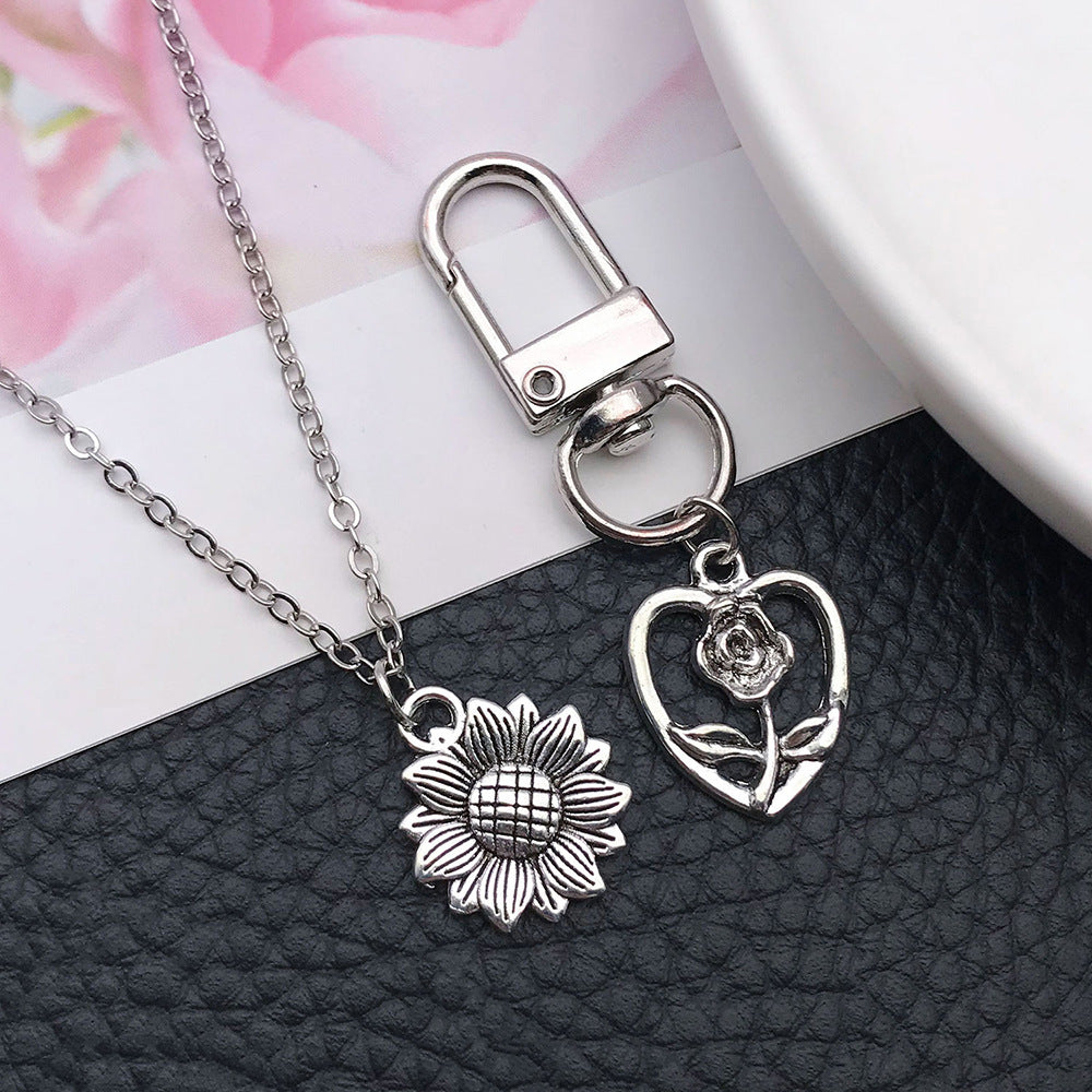 Antique Silver Zinc Alloy Rose Sunflower Flower Charm Pendants for DIY Floral Jewelry