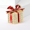 Crystal Christmas Gift Box Brooch Pin in Red or Green view 4