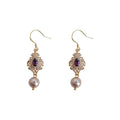 Gold Tone Purple Teardrop Stone And Mauve Pearl Hook Earrings view 5