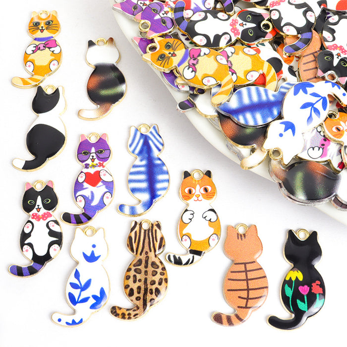 Printed Sitting Cat Charms in Gold and Silver Tones, 15 Designs