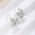Pale Green Butterfly Pearl Look Silver Hook Earrings view 3