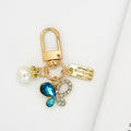 Gold Tone Crystal Charm Keychain With Faux Pearl Pendant view 7