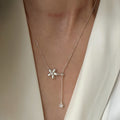 Silver Tone Flower Y Necklace With a Delicate Crystal Drop view 1