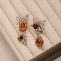 Mismatched Bow Amber Bead Cluster Long Stud Earrings view 2