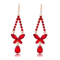 Red Gold Tone Ribbon Bow Tassel Crystal Five Designs Metal Dangle Earrings view 8