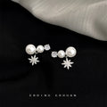 Silver Tone White Pearl And Clear Stone Starburst Stud Earrings view 3