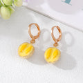 Gold Tone Colorful Enamel Fruit Huggie Drop Earrings view 7