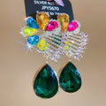 Multicolor Crystal Flower and Green Teardrop Earrings view 6