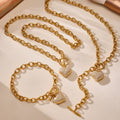 Gold Pave Heart Toggle Chain Necklace and Bracelet Set view 3