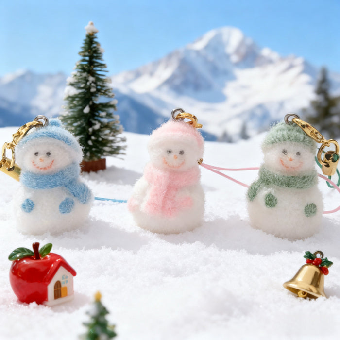 Flocked Snowman Phone Cord Charms Blue Pink Green Styles
