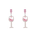 Pink Clear Stone Wine Glass Long Dangle Stud Earrings view 5