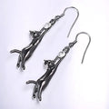 Hanging Cat Hook Earrings Clear Stone Metal Three Colors view 2