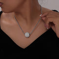 Czech Diamond Pave Sphere Pendant Wheat Chain Necklace view 3