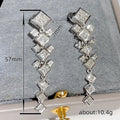 Silver Tone Cascading Square Clear Stone Drop Earrings view 4