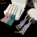 Color Crystal Long Chain Tassel Stud Earrings Fashion Jewelry for Women view 1