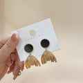 Gold Mermaid Tail Drop Earrings Black Circle Stud Tops view 3