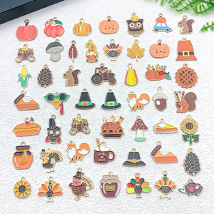 Enamel Thanksgiving Charms, Pumpkin Turkey Acorn, Gold-Tone Zinc Alloy