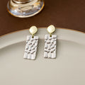 Gold Disc Silver Hammered Rectangle Drop Earrings Two Tone view 2
