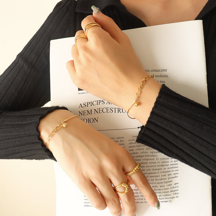 Gold Dual Layer Snake Lips Chain Bracelet With Steel Ball Charm