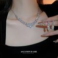 Silver Tone Crystal Crescent Necklace and Stud Earring Set view 3